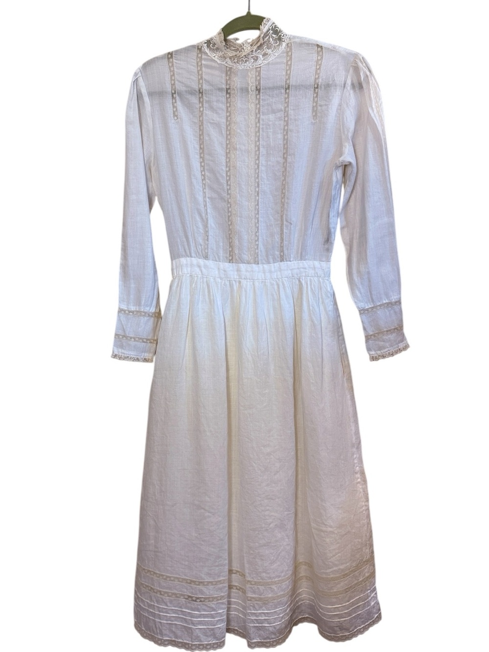 Ralph Lauren Vintage 70’s White Lace High Neck 100% Linen Prairie Dress sz 8